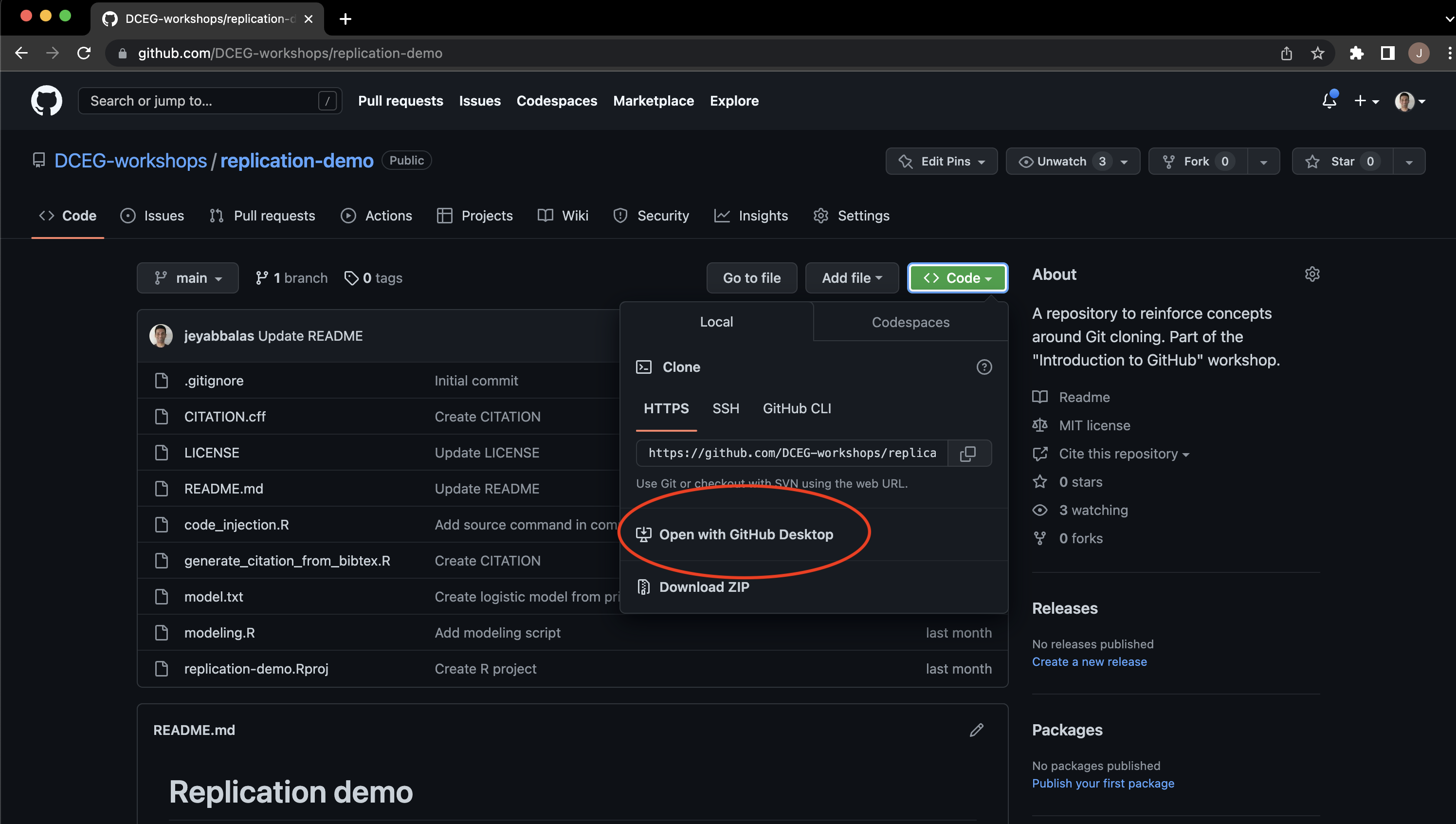 GitHub repository with Code button clicked