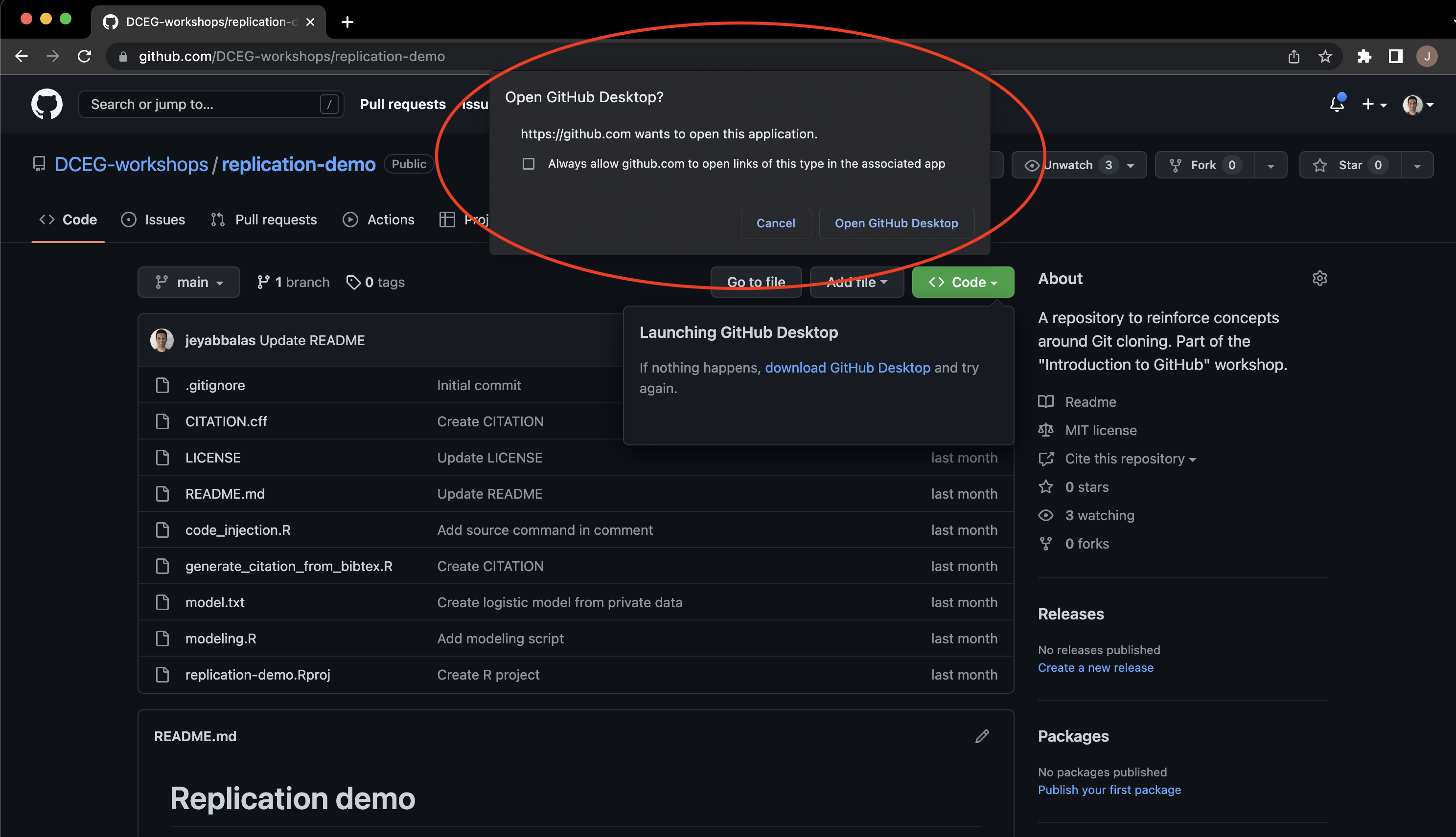 Open GitHub Desktop pop-up