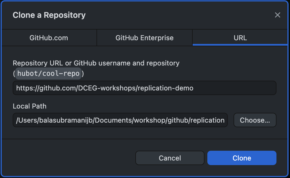 GitHub Desktop clone window