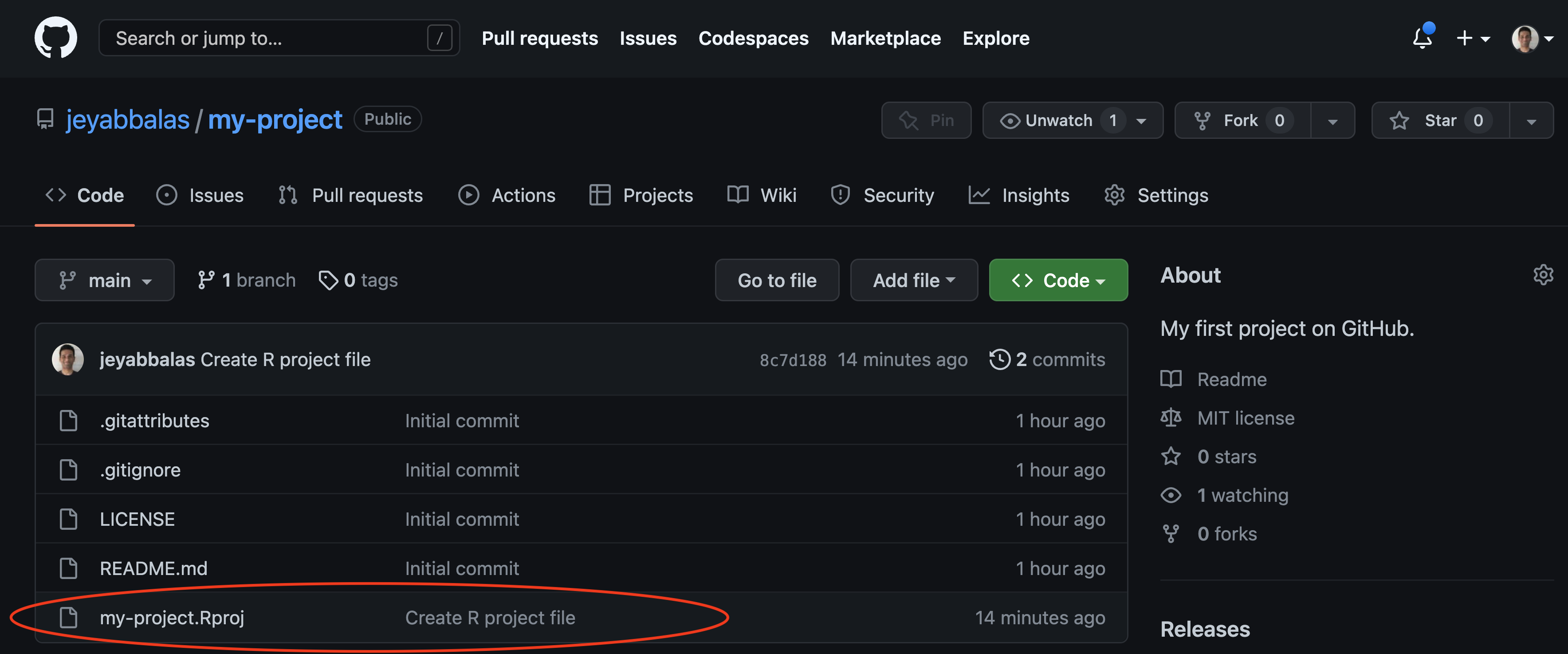 GitHub web page with the repository details