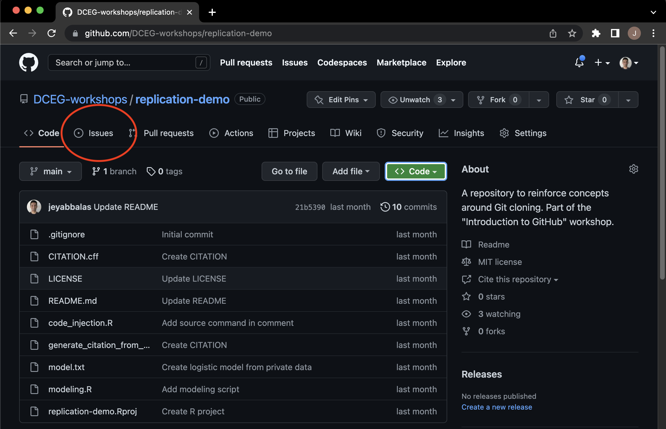 GitHub issues tab