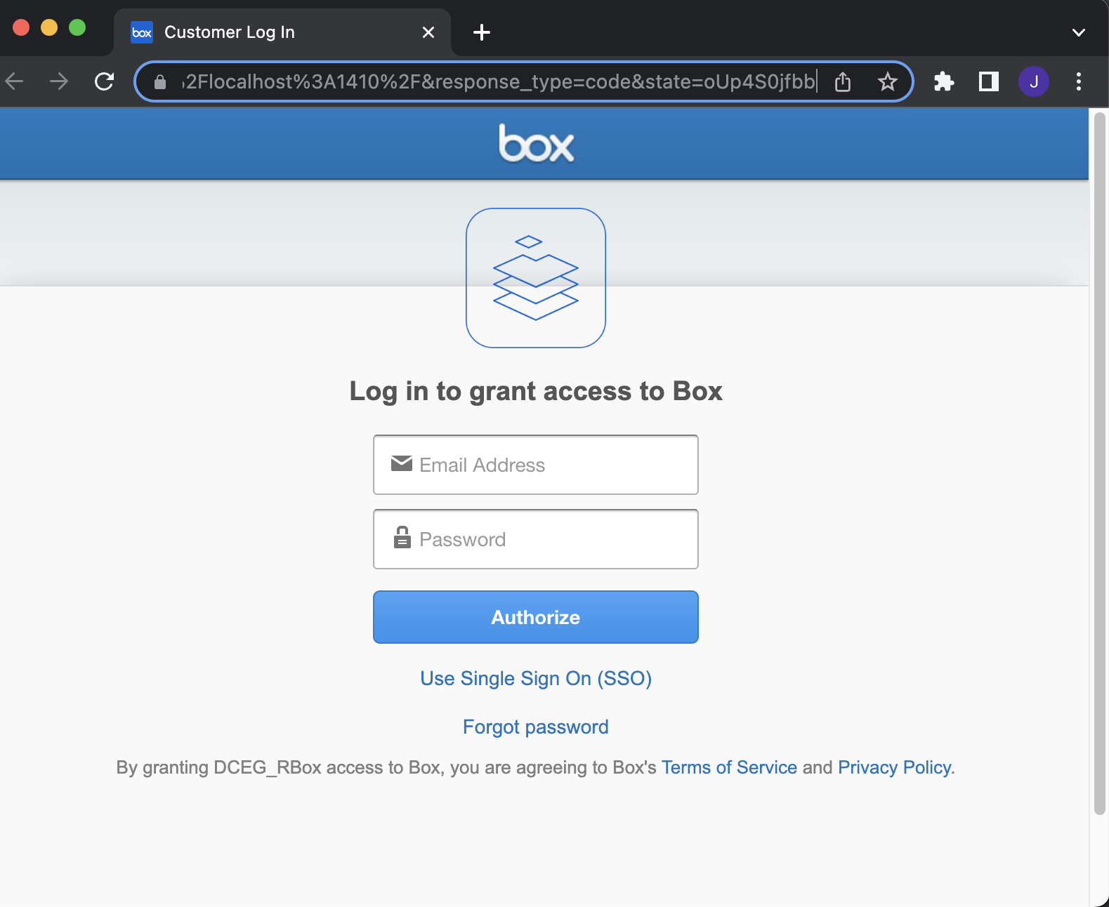 Box sign in page