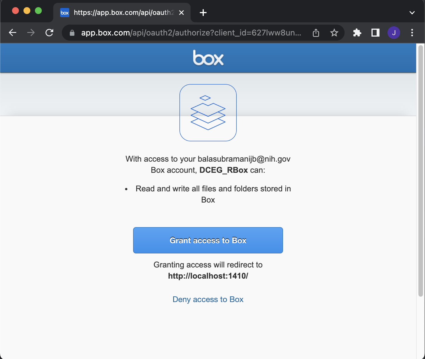 Box OAuth page